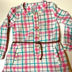 2T pink,turquoise, white plaid long sleeve dress